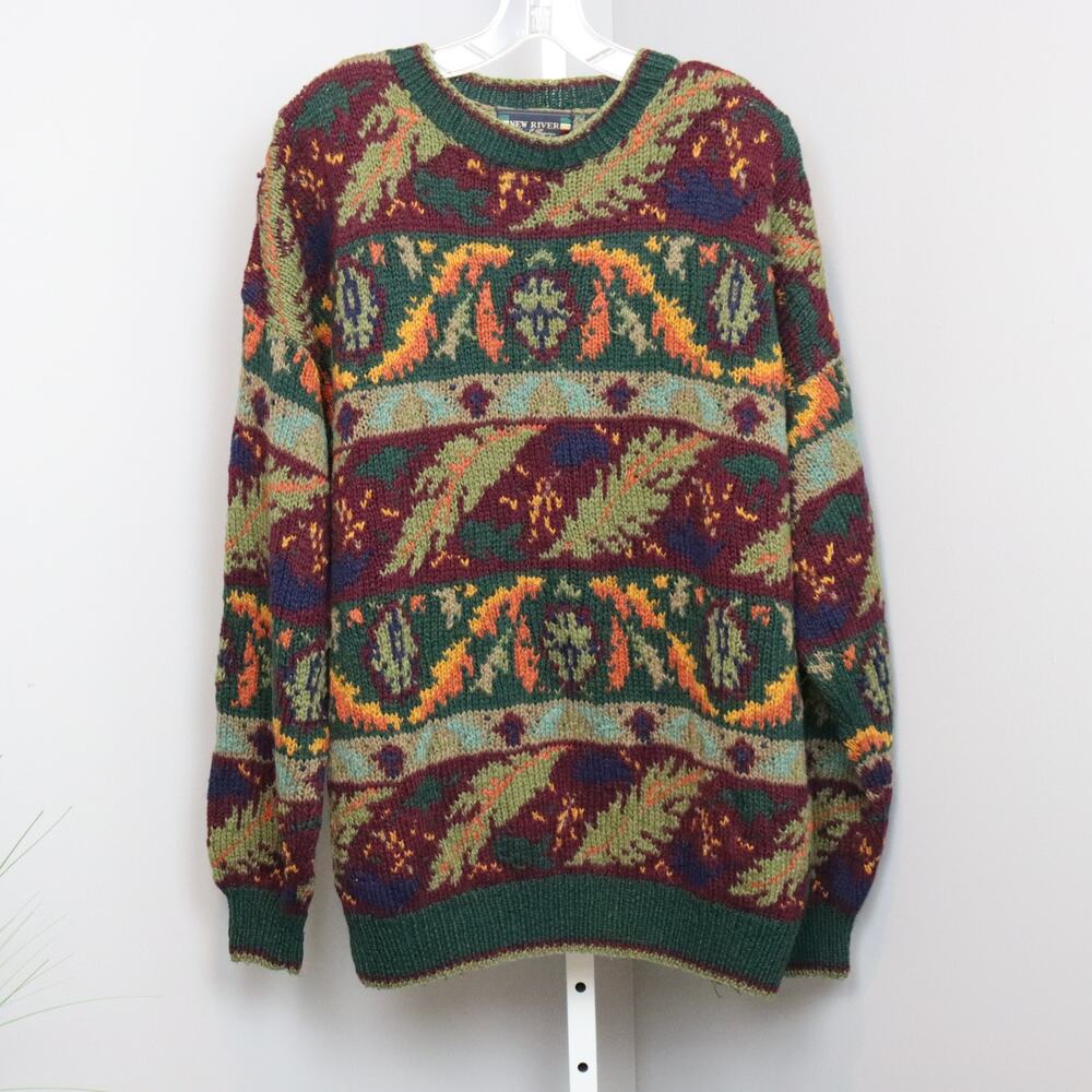 Vintage New River by J. Rogers‎ Wool Sweater Multicolor Fall Theme Mens L